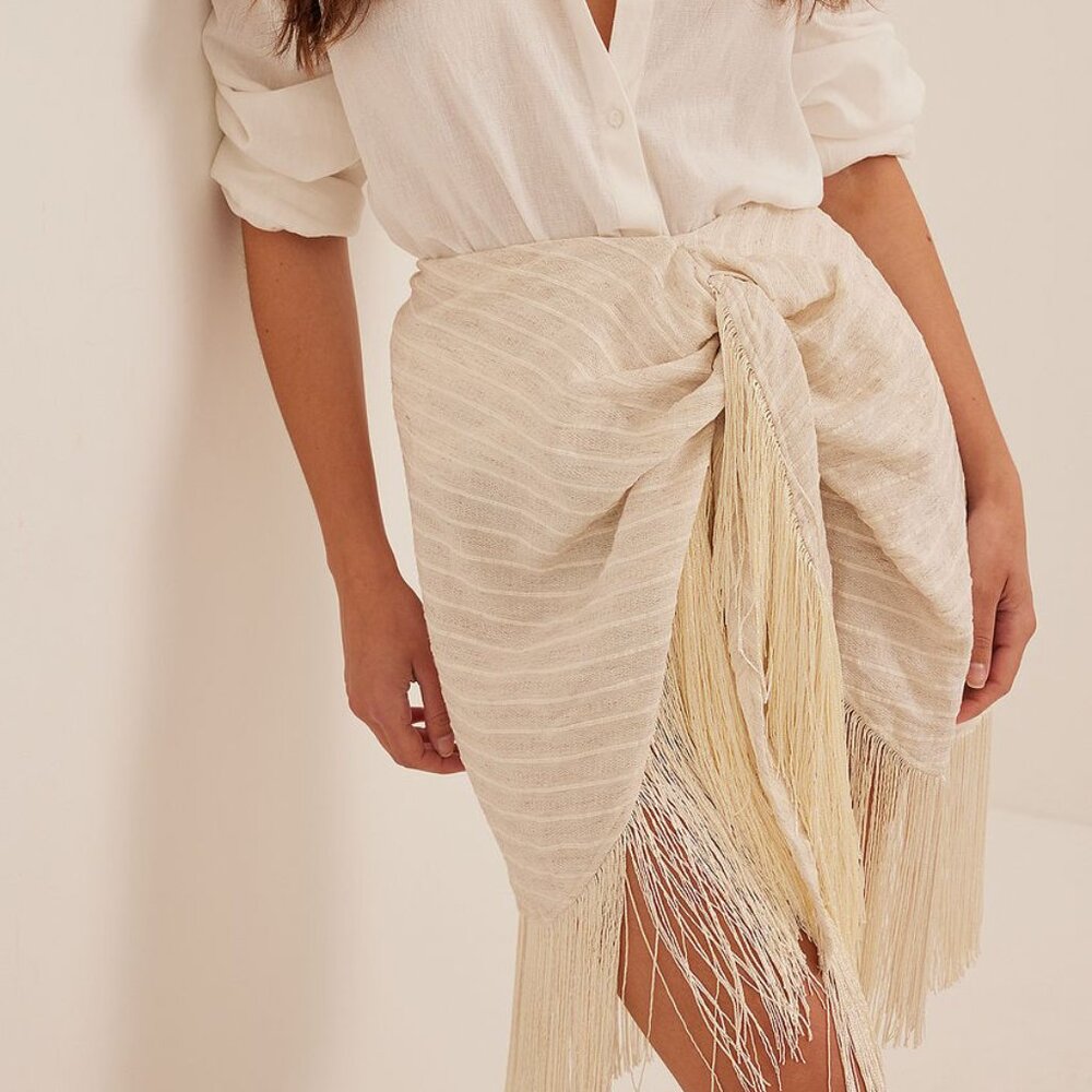 Elegant Cream Fringe Mini Skirt
